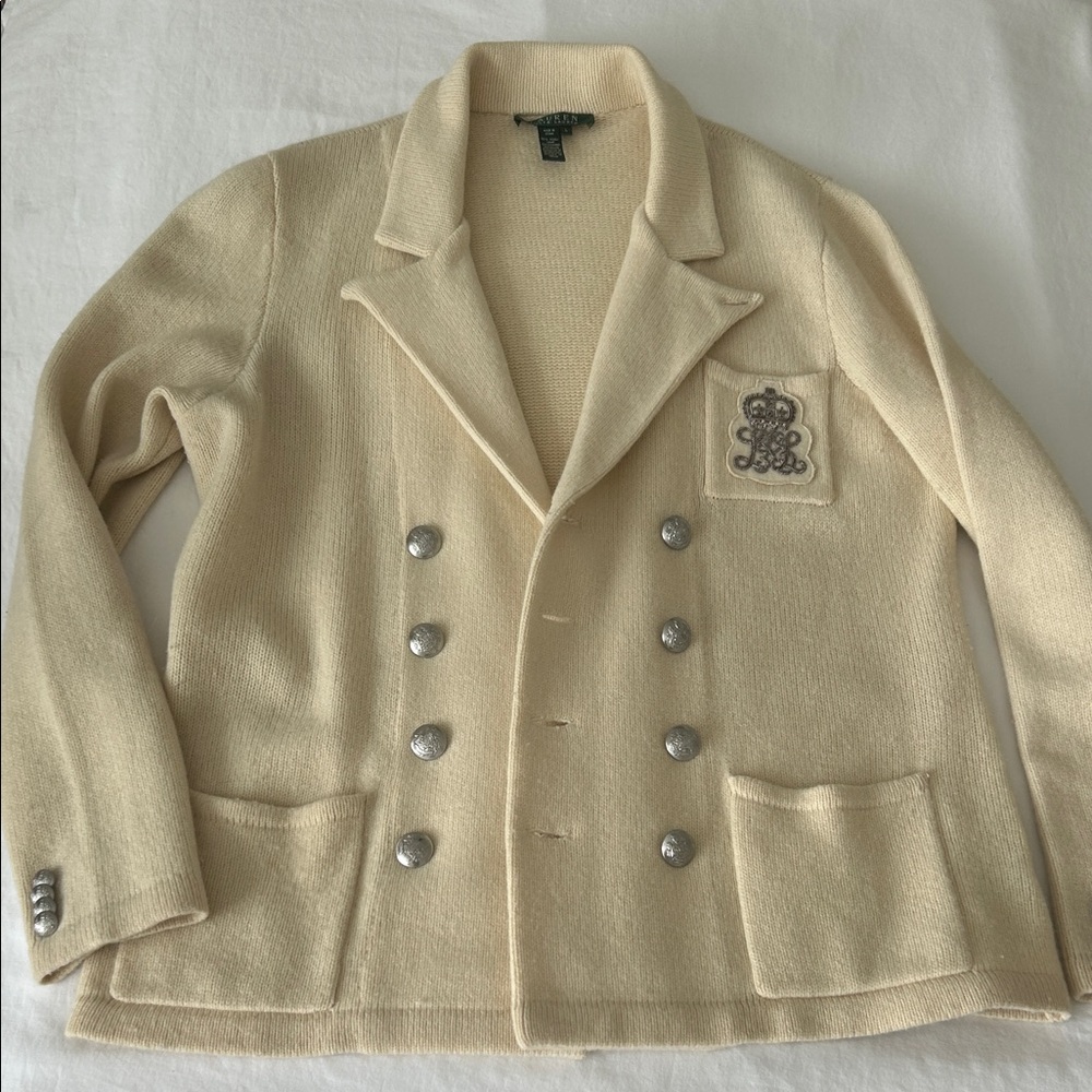 RLL Wool Cashmere Knit Sweater Jacket with Silver Buttons L Stunning  Lux++